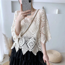 Load image into Gallery viewer, Simple Shawl Hollow-out Sweater Thin Artistic Pullover Blouse Women&#39;s Top