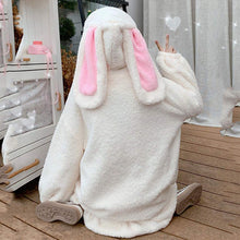 Load image into Gallery viewer, Flannel Bunny Ears Hoodies For Woman Winter Kawaii Women&#39;s Sweatershirt Fluffy Warm Winter Pullover Rabbit Jumper Hoddie