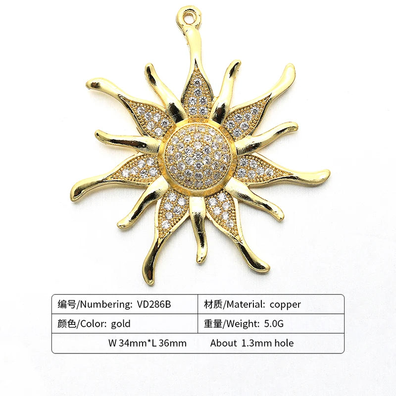 ZHUKOU CZ crystal gold color Sun flower Charms Pendants for women DIY Jewelry making findings supplies wholesale VD286