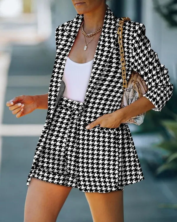 2024 Elegant Two Piece Blazer Suit Sets Women OL Office Sets Slim Cardigan Blazer Shorts Solid 2 Piece Set Casual Blazers Set