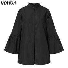 Load image into Gallery viewer, White Shirt Women Solid Color Flare Sleeve Shirts Spring Tops 2023 VONDA Sexy V Neck Button Up Office Shirts Femininas Blusas