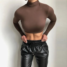 Load image into Gallery viewer, Basic Sheath Women Solid Turtleneck Tshirt Autumn Stretch Casual Undershirt Female All-match Street Activity Crop Tops