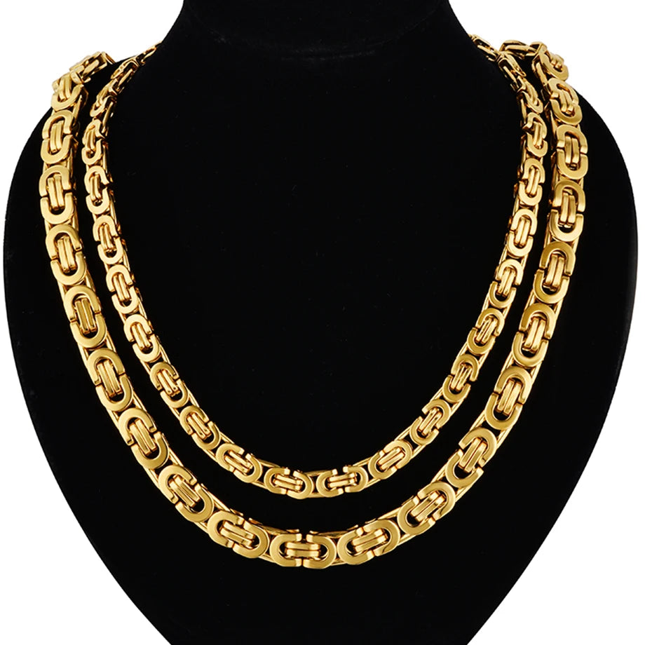 Fashion Luxury Men Gold Color Necklace 316L Stainless Steel Byzantine Chains Street Hip Hop Jewelry