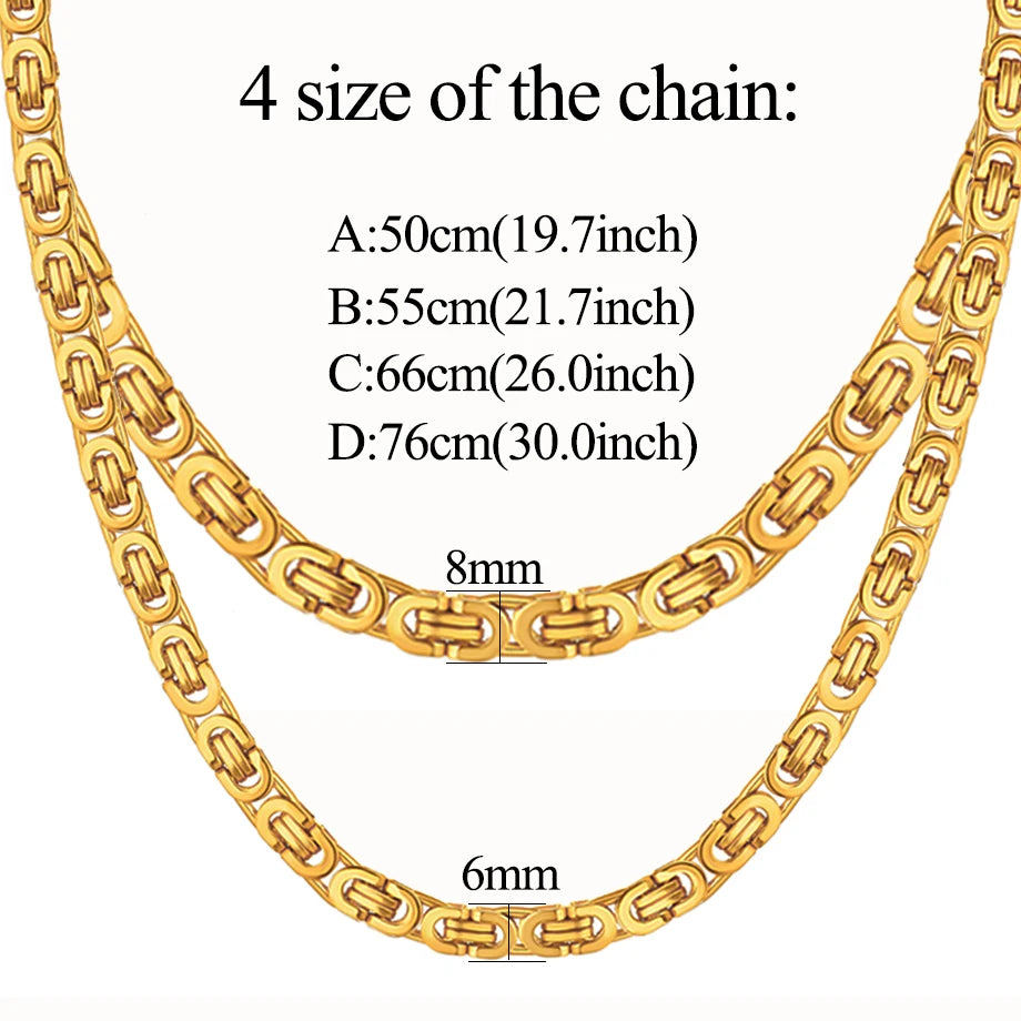 Fashion Luxury Men Gold Color Necklace 316L Stainless Steel Byzantine Chains Street Hip Hop Jewelry