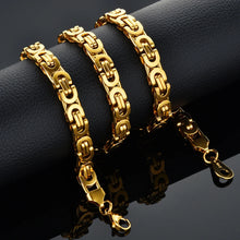 Load image into Gallery viewer, Fashion Luxury Men Gold Color Necklace 316L Stainless Steel Byzantine Chains Street Hip Hop Jewelry