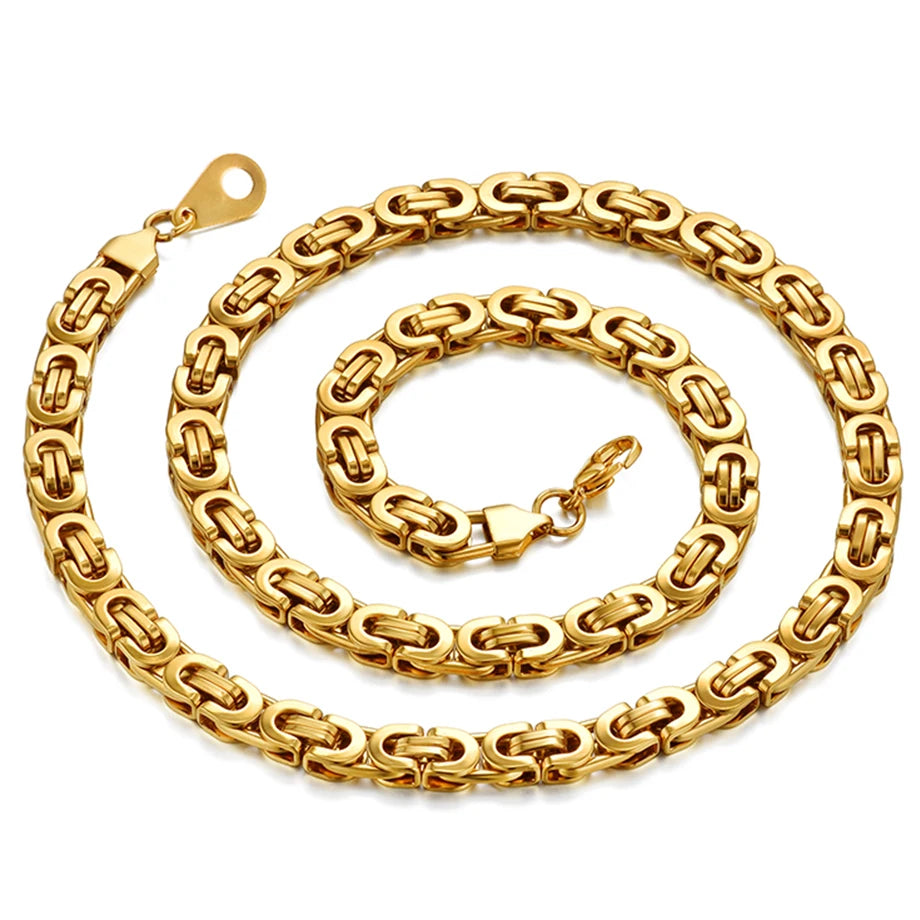 Fashion Luxury Men Gold Color Necklace 316L Stainless Steel Byzantine Chains Street Hip Hop Jewelry