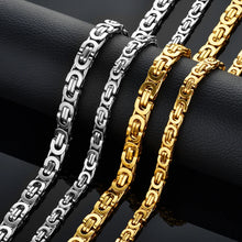 Load image into Gallery viewer, Fashion Luxury Men Gold Color Necklace 316L Stainless Steel Byzantine Chains Street Hip Hop Jewelry