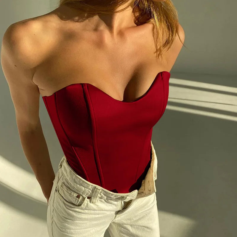 Sexy Women Tube Tops Solid Sleeveless Slim Skinny Corset Cropped Top 2024 Summer Casual Elegant Female Strapless Vest