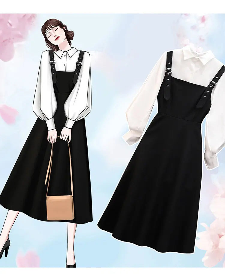 New Large Size Women's Set Spring and Autumn Suit Women Fashion Shirt + Dress Female Two-piece