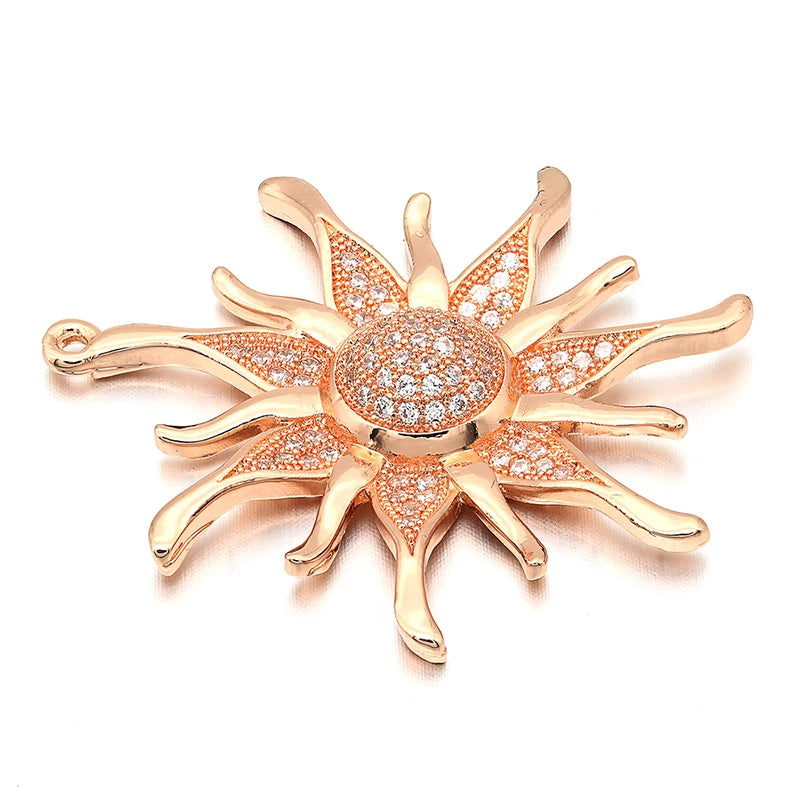 ZHUKOU CZ crystal gold color Sun flower Charms Pendants for women DIY Jewelry making findings supplies wholesale VD286