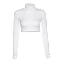 Load image into Gallery viewer, Basic Sheath Women Solid Turtleneck Tshirt Autumn Stretch Casual Undershirt Female All-match Street Activity Crop Tops