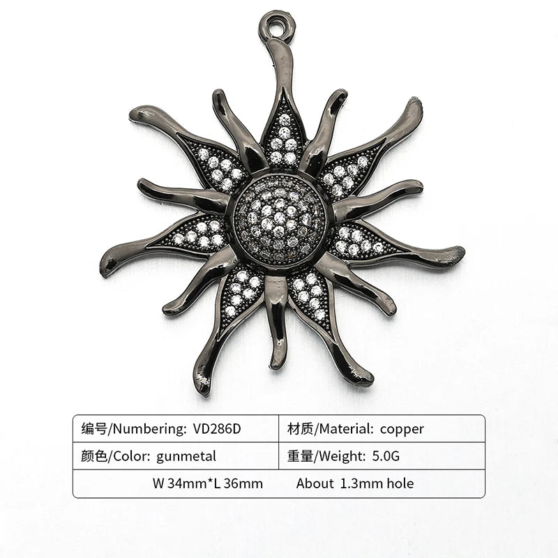 ZHUKOU CZ crystal gold color Sun flower Charms Pendants for women DIY Jewelry making findings supplies wholesale VD286