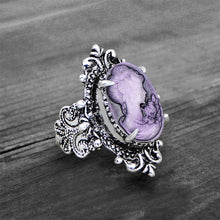 Load image into Gallery viewer, Vintage Leaf Lady Queen Cameo Rings For Women Antique Silver Plated Flower Cross Pink Cameo Ring Fashion Jewelry