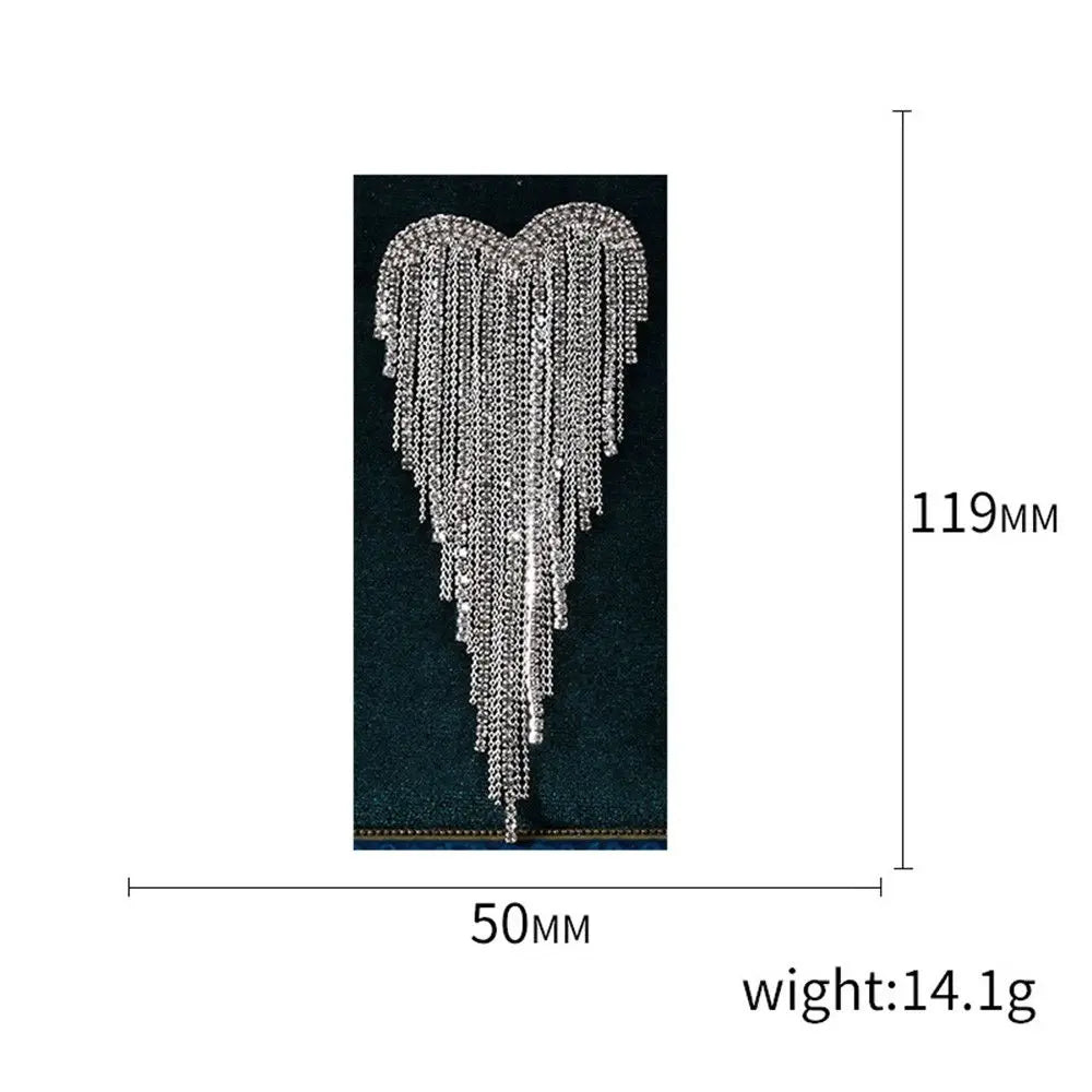 Rhinestone Heart Shape Brooch Luxury Long Thread Tassel Lapel Pins For Clothing Corsage Brooches Sweater Coat Pins Jewelry