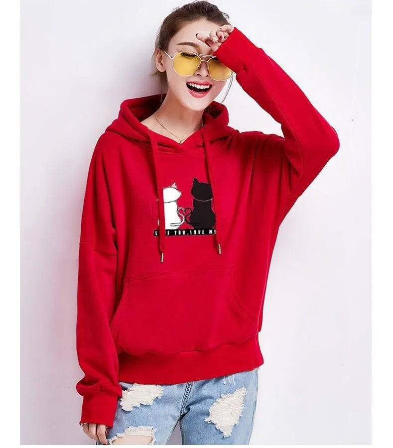 Streetwear Hoodies Fashion Women Sweatshirt Autumn Winter Long Sleeve Harajuku Hooded Sweater Korean Cartoon Cat sudadera mujer