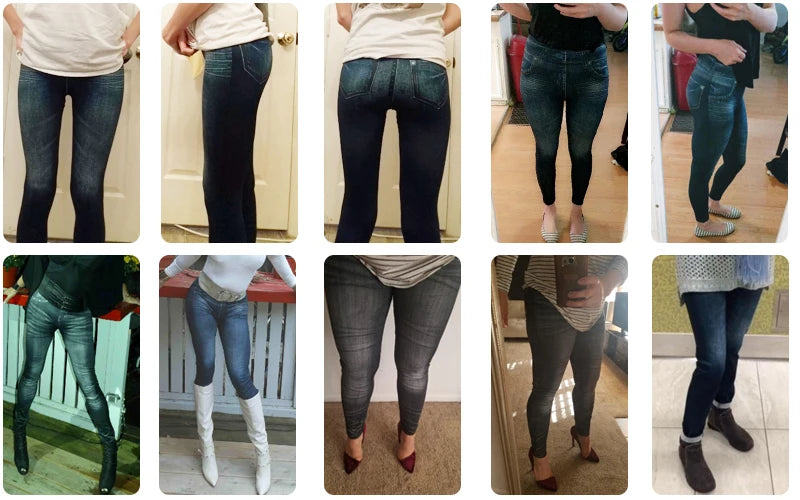 Women Super Strety Leggings Fashion Faux Denim Jeans Leggings Sexy Long Pocket Printing Leggins Summer Casual Pencil Pants