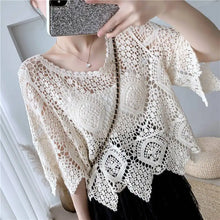 Load image into Gallery viewer, Simple Shawl Hollow-out Sweater Thin Artistic Pullover Blouse Women&#39;s Top