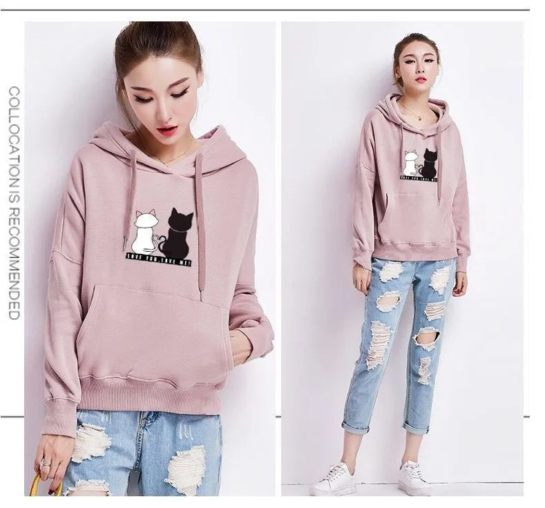 Streetwear Hoodies Fashion Women Sweatshirt Autumn Winter Long Sleeve Harajuku Hooded Sweater Korean Cartoon Cat sudadera mujer