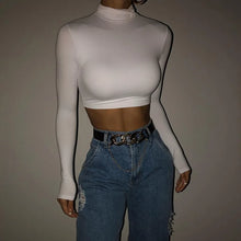 Load image into Gallery viewer, Basic Sheath Women Solid Turtleneck Tshirt Autumn Stretch Casual Undershirt Female All-match Street Activity Crop Tops