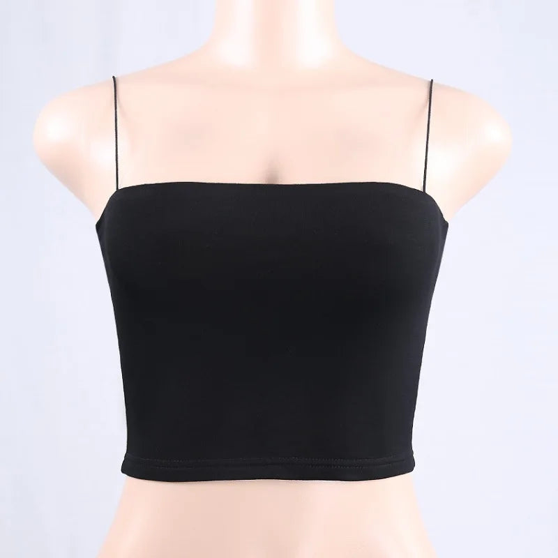 2024 New Fashion Women Spaghetti Strap Crop Top Sexy Bodycon Sleeveless Cami Tube Top Basic Plain Camisole