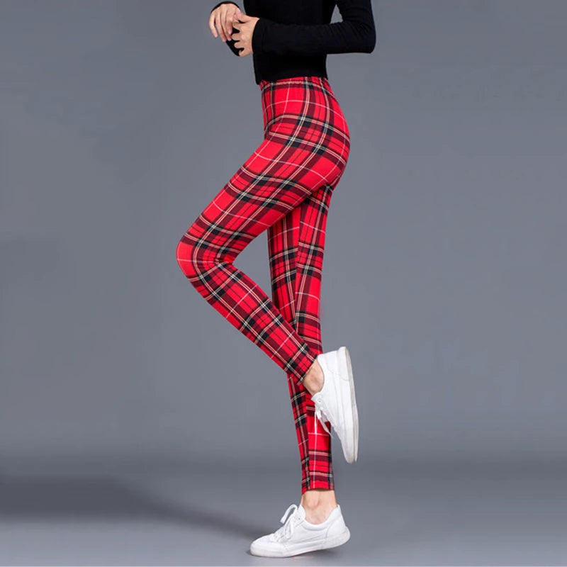 BornToGirl Y2K Streetwear Leggings Pants For Women Casual Slim High Waist Black Blue Red Brown Khaki Plaid Leggings Pants 2023