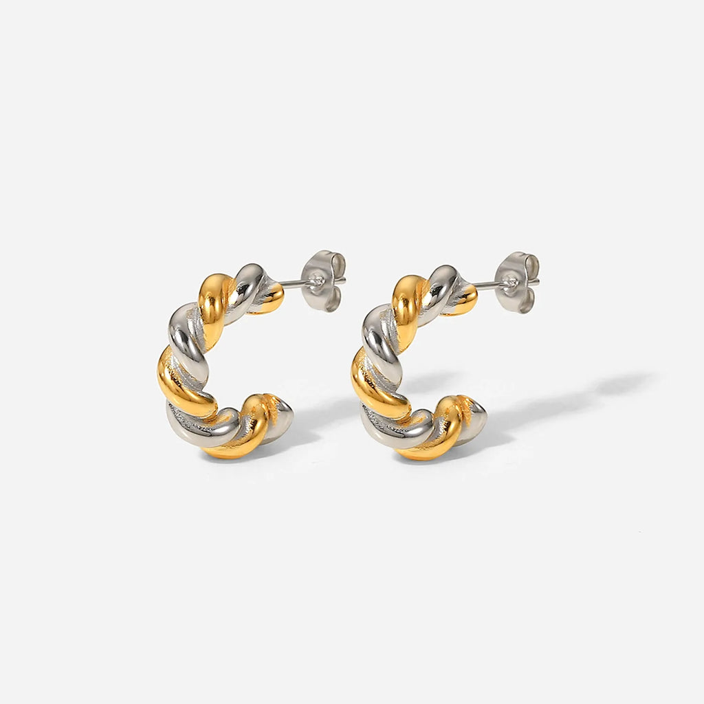 Tarnish Free Silver Gold Connected Twisted Hoop Earrings IP Plated Stainless Steel Twist Hoop Earrings for Women