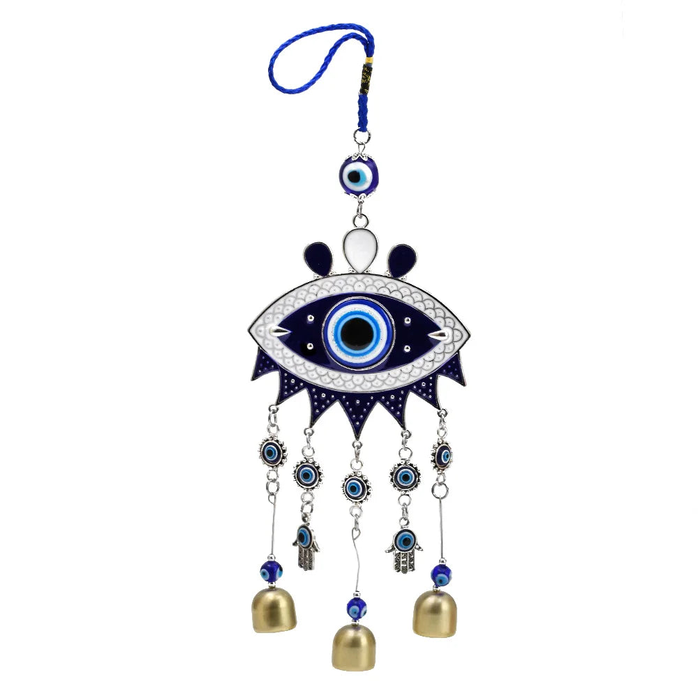 Lucky Eye Fatima Hamsa Hand Turkish Evil Eye Beads Tassel Wall Hanging Decor Alloy Decoration for Home Living Room Car BE51