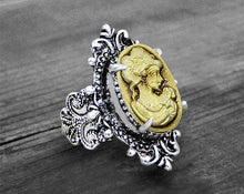 Load image into Gallery viewer, Vintage Leaf Lady Queen Cameo Rings For Women Antique Silver Plated Flower Cross Pink Cameo Ring Fashion Jewelry