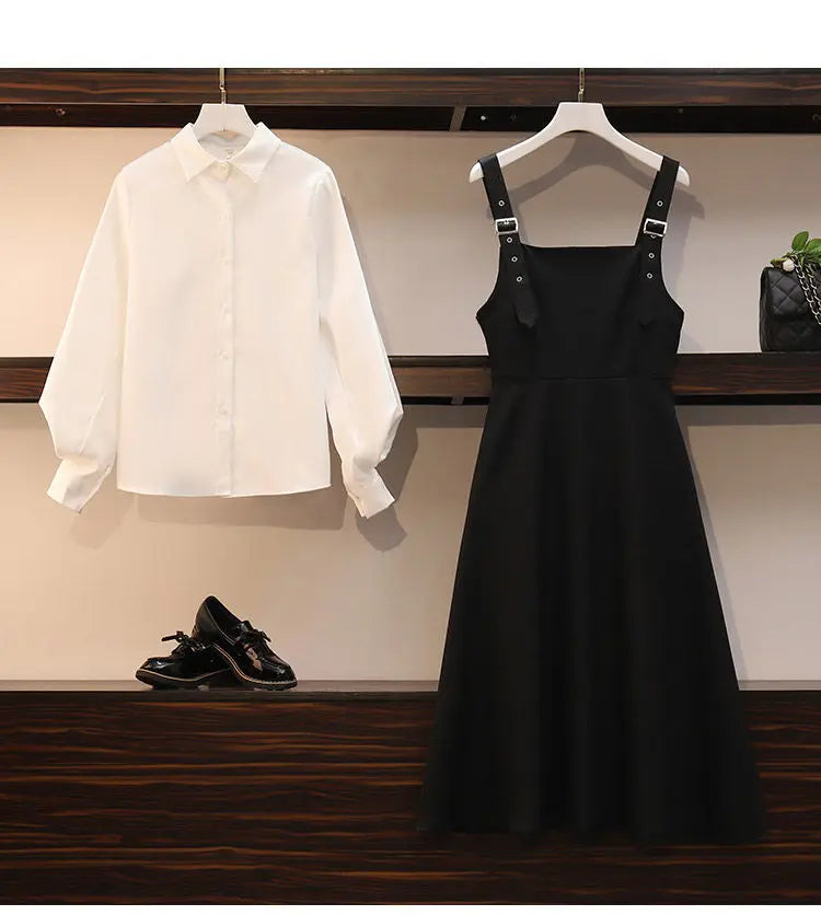 New Large Size Women's Set Spring and Autumn Suit Women Fashion Shirt + Dress Female Two-piece