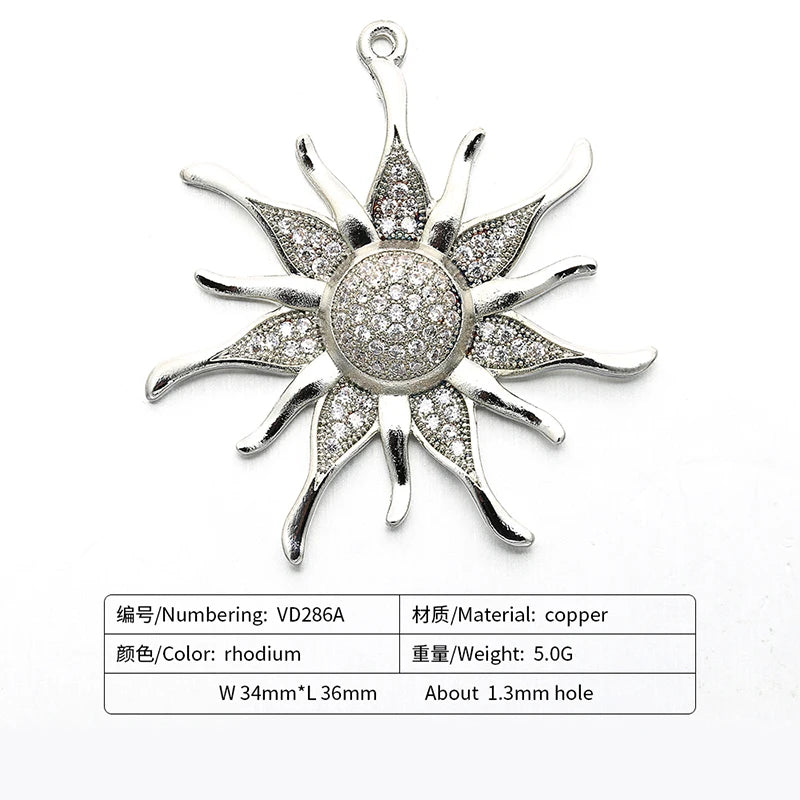 ZHUKOU CZ crystal gold color Sun flower Charms Pendants for women DIY Jewelry making findings supplies wholesale VD286