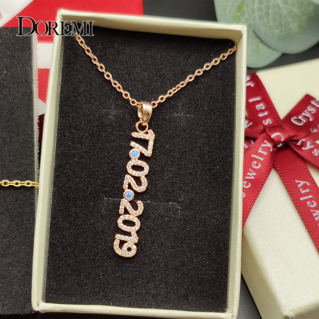 DOREMI New Crystal Name set Jewelry Personalized Birthstone Number Necklace & Bracelet Nameplate Pendant Women hristmas Gifts