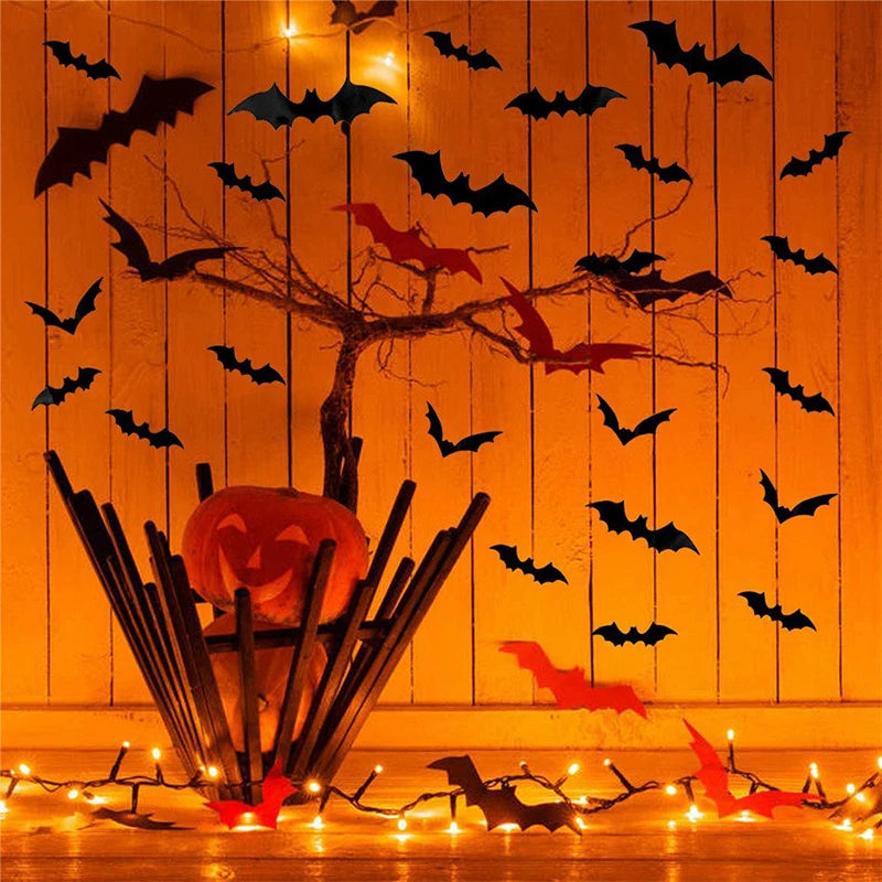 12/24/48pcs Halloween Decoration Wall Stickers 3D Black PVC Bat Halloween Party Decoration Bar Scary Props Room kids toys Decor