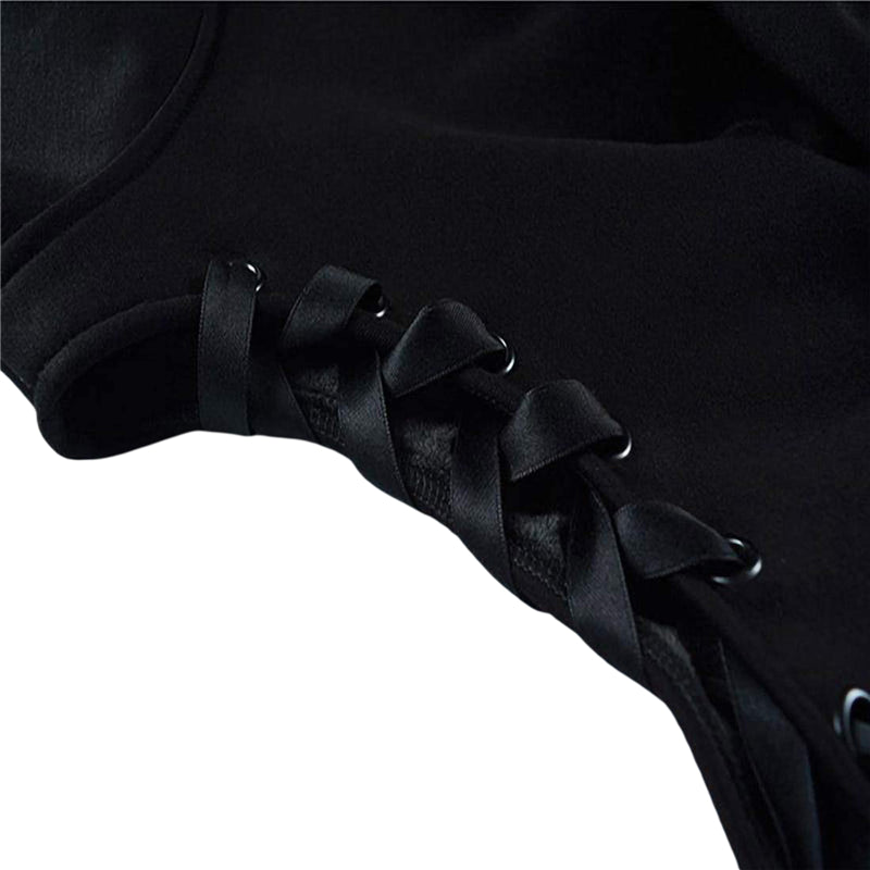 Women Hoodies Long Sleeve Kawaii Cat Ears Hoodie Gothic Punk Harajuku Cold Shouler Bandage Gothic Black Sweatshirts