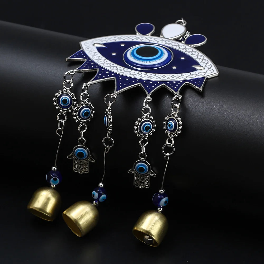 Lucky Eye Fatima Hamsa Hand Turkish Evil Eye Beads Tassel Wall Hanging Decor Alloy Decoration for Home Living Room Car BE51