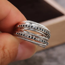 Load image into Gallery viewer, Huitan Silver Color Multiple Row Rings Shiny CZ Metallic OL Style Office Lady Versatile Finger Rings for Women Fashion Jewelry