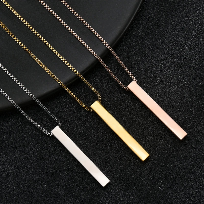 Fashion New Black Rectangle Pendant Necklace Men Trendy Simple Stainless Steel Chain Men Necklace Jewelry Gift Custom name