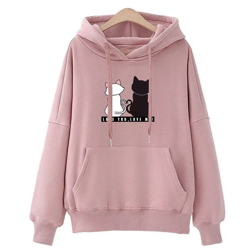 Streetwear Hoodies Fashion Women Sweatshirt Autumn Winter Long Sleeve Harajuku Hooded Sweater Korean Cartoon Cat sudadera mujer