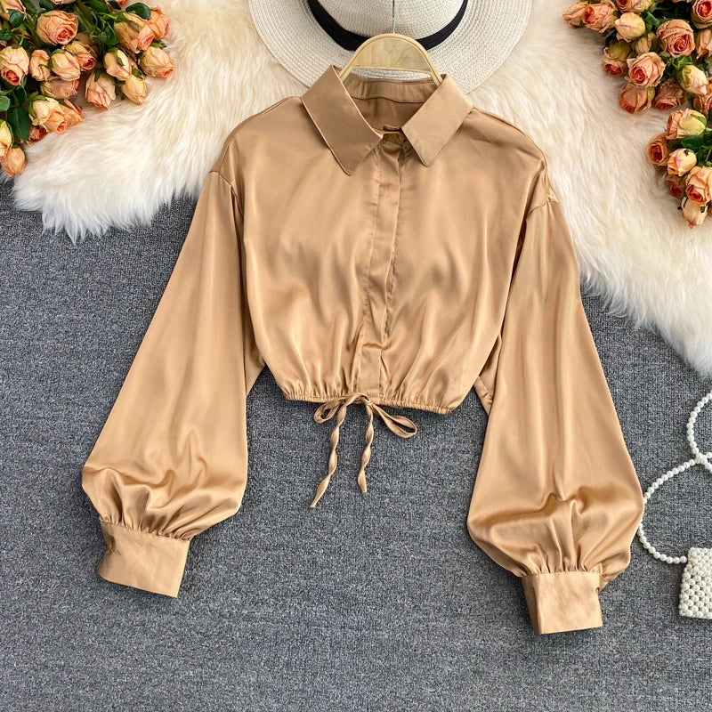 y2k tops woman blouse polo shirts satin long sleeve women blusas female shirt harajuku sexy pleated tee