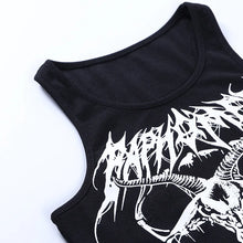 Load image into Gallery viewer, Gothic Knitted Punk Black Tank Tops Mall Goth Grunge Goat Print Harajuku Women Crop Tops Skinny Sleeveless Streetwear