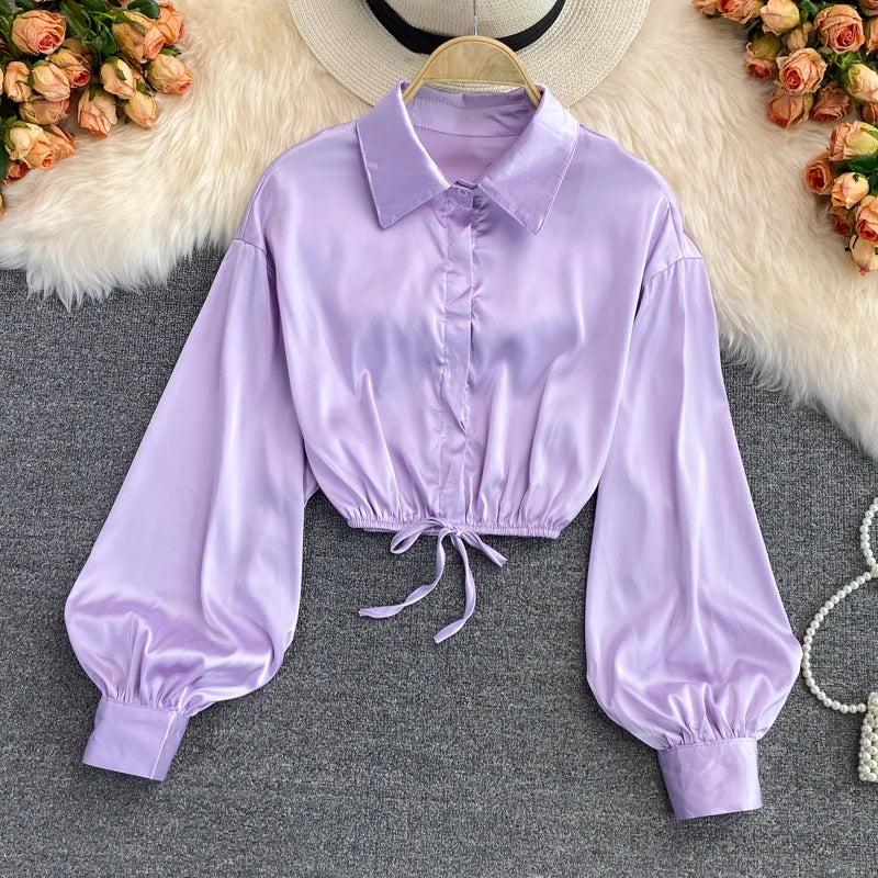 y2k tops woman blouse polo shirts satin long sleeve women blusas female shirt harajuku sexy pleated tee