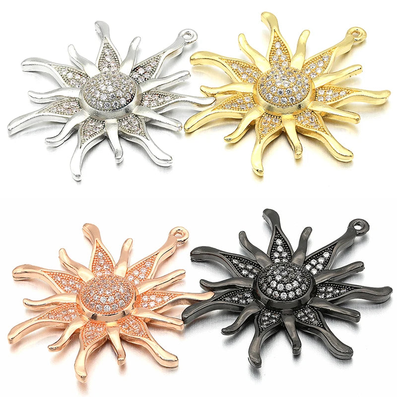 ZHUKOU CZ crystal gold color Sun flower Charms Pendants for women DIY Jewelry making findings supplies wholesale VD286