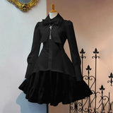 2024 Summer Elegant Party Black Gothic Women Lolita Dresses Big Size Bow Collar Pleated Lace Up Goth Vintage White Chic Jurken