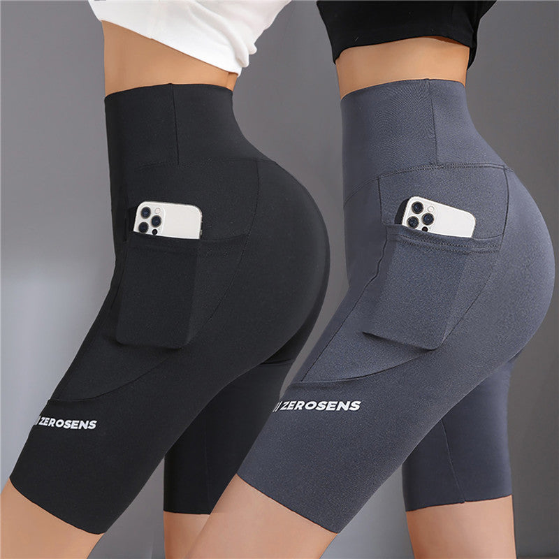 Women'S Gym Short Leggings With Pockets Outdoor Cycling Gym Fitness Push Up Hip Lift Pants Seamless Elastic High Waist Tights