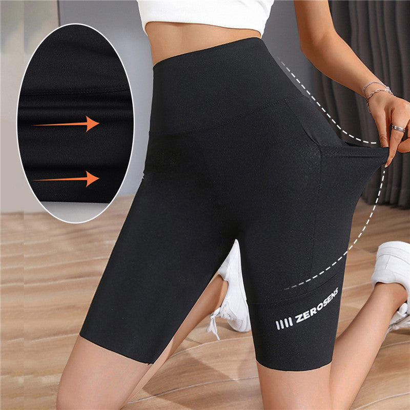 Women'S Gym Short Leggings With Pockets Outdoor Cycling Gym Fitness Push Up Hip Lift Pants Seamless Elastic High Waist Tights