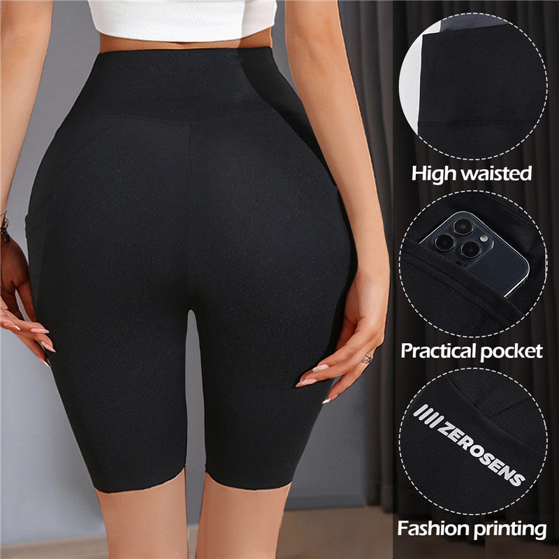 Women'S Gym Short Leggings With Pockets Outdoor Cycling Gym Fitness Push Up Hip Lift Pants Seamless Elastic High Waist Tights