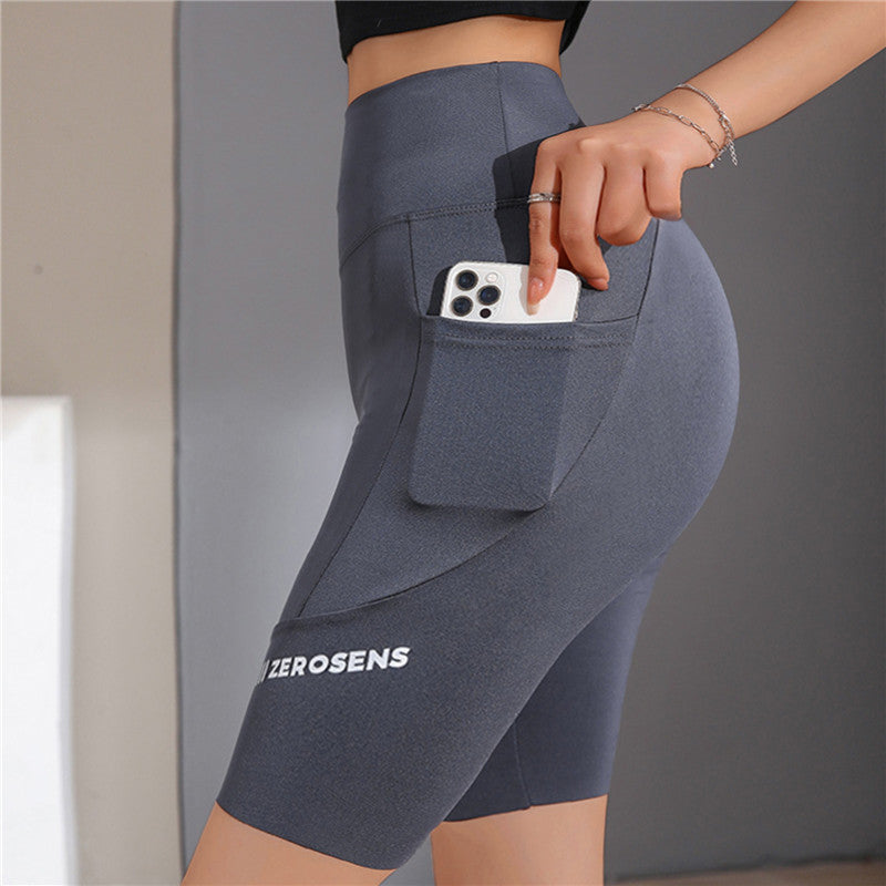 Women'S Gym Short Leggings With Pockets Outdoor Cycling Gym Fitness Push Up Hip Lift Pants Seamless Elastic High Waist Tights