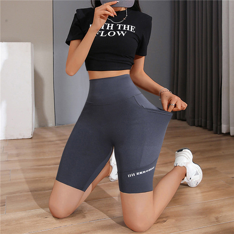 Women'S Gym Short Leggings With Pockets Outdoor Cycling Gym Fitness Push Up Hip Lift Pants Seamless Elastic High Waist Tights