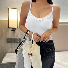 Load image into Gallery viewer, New Knitted Crop Top For Women Solid Color Lace Sling Tops Knitwear Tank Top Female Sexy Slim Camisole Sweet Short Beau Back Top