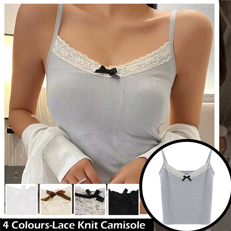 New Knitted Crop Top For Women Solid Color Lace Sling Tops Knitwear Tank Top Female Sexy Slim Camisole Sweet Short Beau Back Top