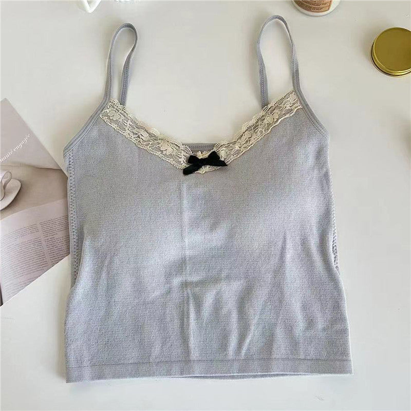 New Knitted Crop Top For Women Solid Color Lace Sling Tops Knitwear Tank Top Female Sexy Slim Camisole Sweet Short Beau Back Top